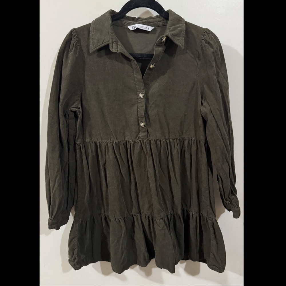 Zara Olive Corduroy Babydoll Dress